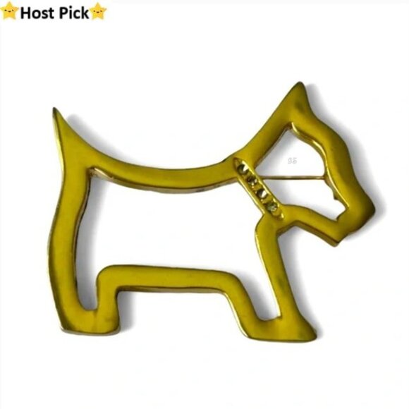 Vintage Jewelry - Vintage AAI Gold tone Scottie Dog Cut Out Brooch with Rhinestone Collar